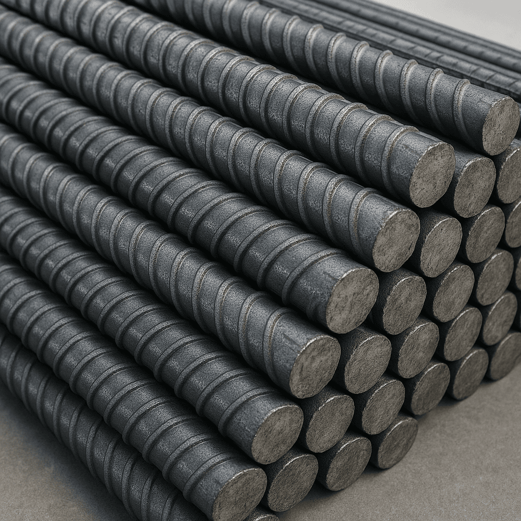 Bundles of high-quality Noble Steel TMT bars stacked in a construction site